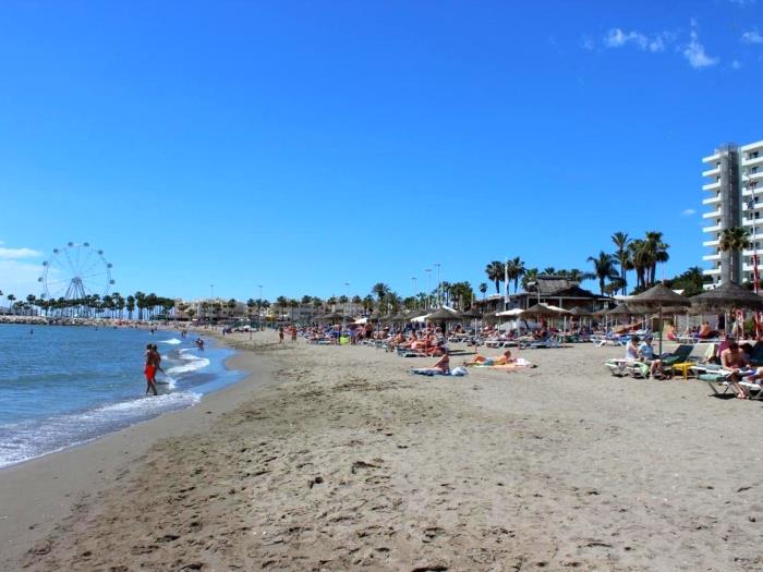 Ubicación en primera línea de playa con hamacas, palmeras y acceso directo al mar.