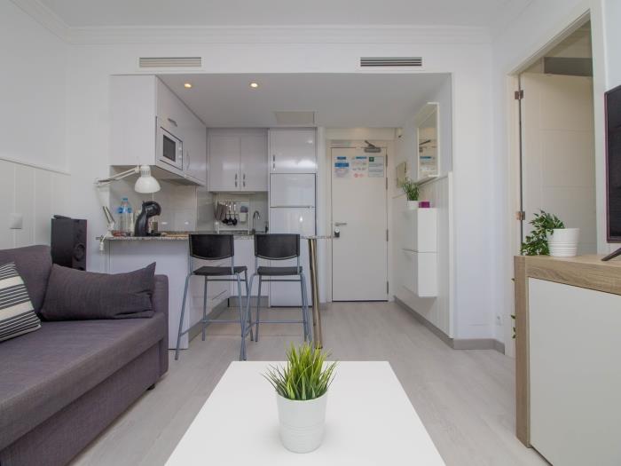 Apartamento moderno y luminoso con cocina equipada, salón acogedor y diseño elegante.